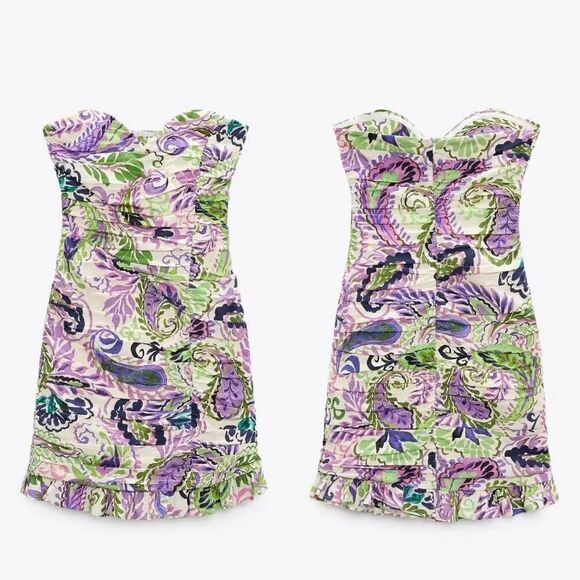 Zara Printed Draped Mini Dress M NWT - Picture 2 of 9